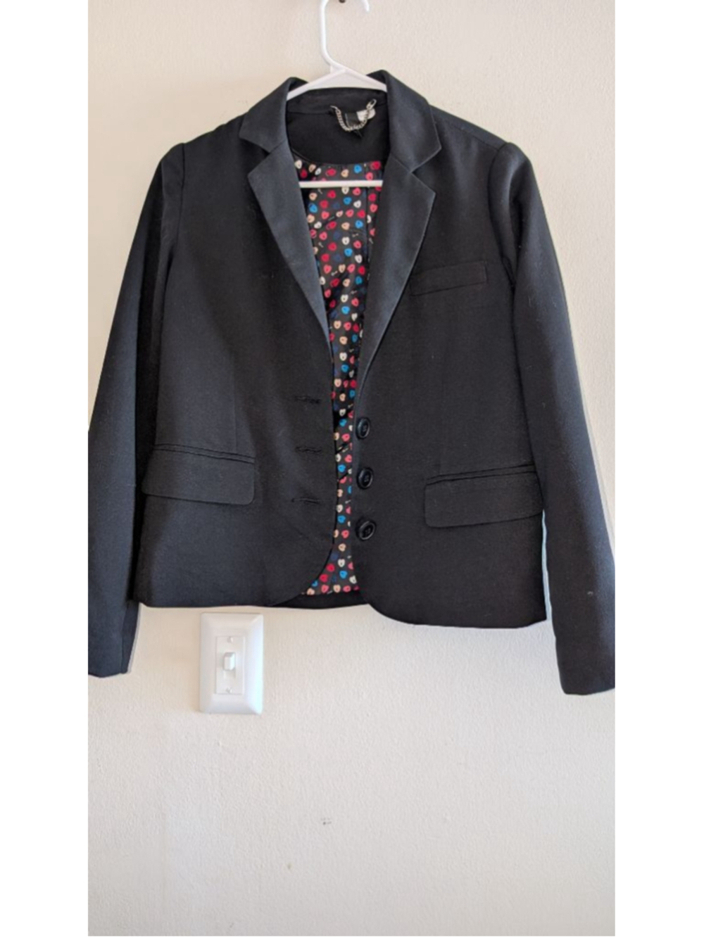Divided Black Blazer Heart Print Lining Women's Small